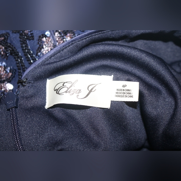 Eliza J Petite Feather-Trim Sequin Sheath Dress - Navy Pansy - Picture 10 of 11